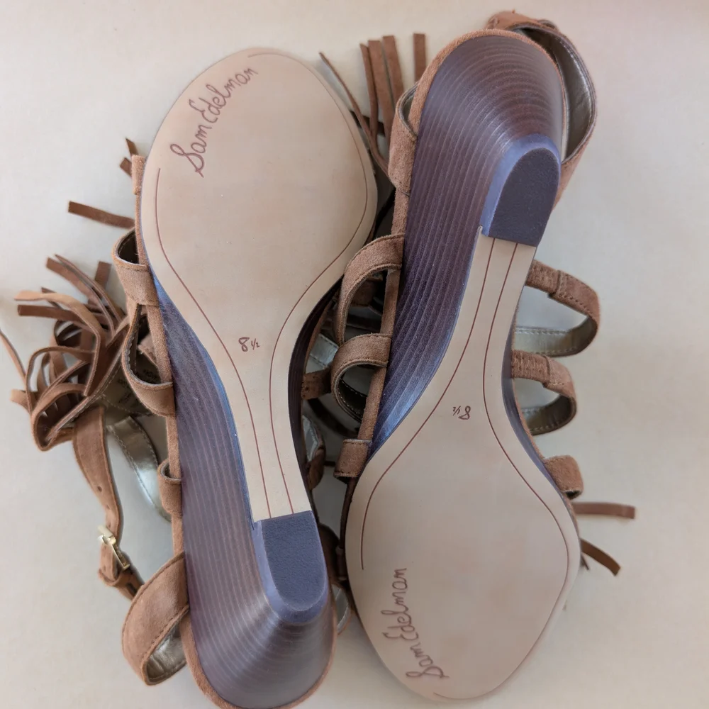 NWOT Sam Edelman Tan Fringe Sandals 8.5 - Picture 6 of 7